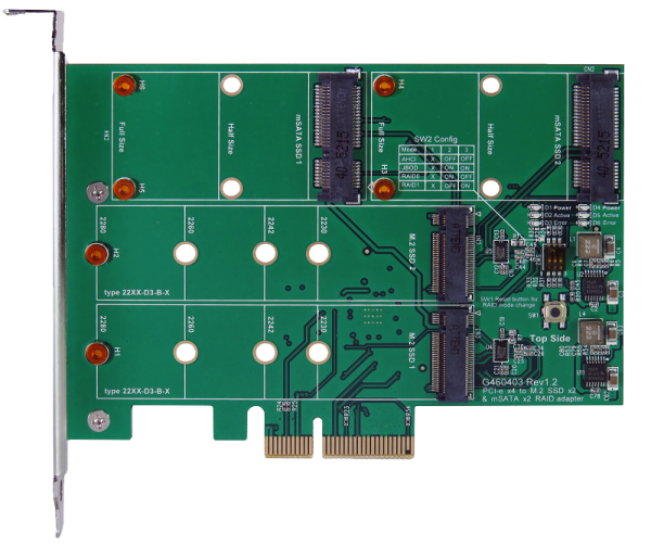 PCIe x4 M.2 SSD 2 Port & mSATA SSD 2 Port