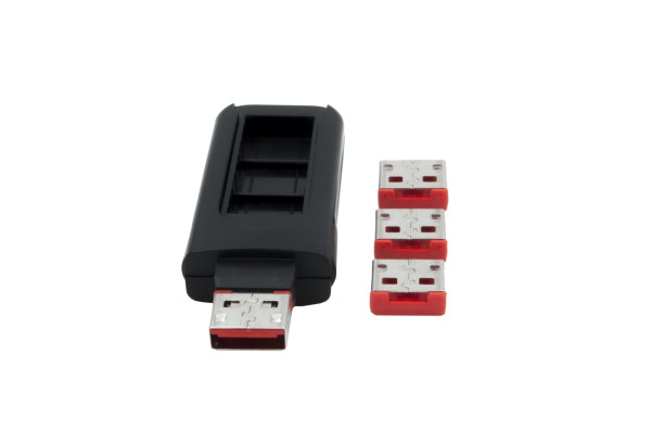 4x USB Schloss und Abdeckung für alle USB Typ A Ports (Rot)