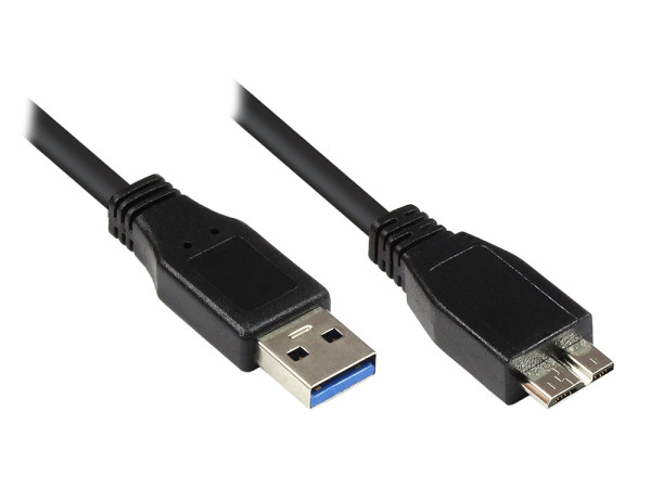 Anschlusskabel USB 3.2 Gen1 Stecker A an Stecker Micro B, schwarz, 5,0m