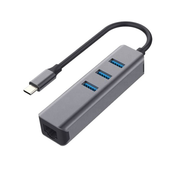 USB 3.2 Gen 1 HUB mit 3x USB Ports und 1x Ethernet 1Gigabit LAN (C-Stecker)