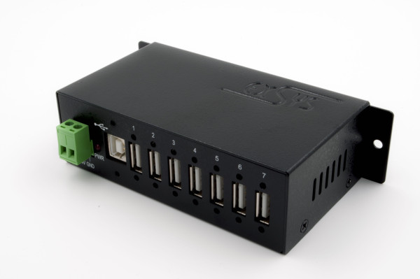 7-Port USB 2.0 Metall HUB für DIN-Rail, Kabel verschraubbar