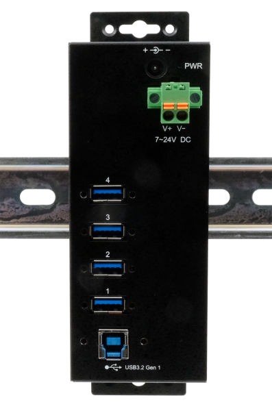 Managed 4 Port USB 3.2 Gen 1 Metall HUB, inkl. DIN-Rail, 3A Strom