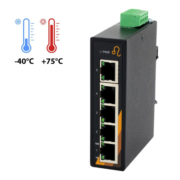 5 Port Industrie Ethernet Switch, Kompakt, -40° bis +75°C